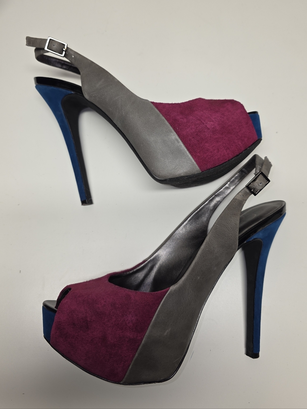 Jessica Simpson Colorblock Suede Peep-Toe Slingback Platform Sandals US 7.5